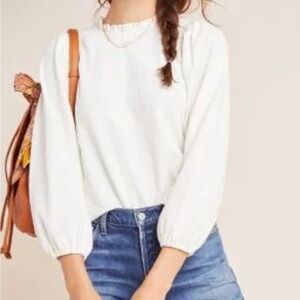 Current Air Jasia Victorian Texture Knit Top Blouse High Collar Balloon Sleeve M